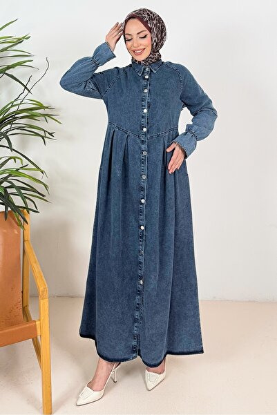 Bestenur Ander Sleeve Ruffle Denim Dress 1375 - Light Blue