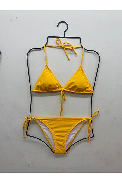 XORVİO Women's Flexible Lycra Stylish Drawstring Yellow Color Bikini Set New Season