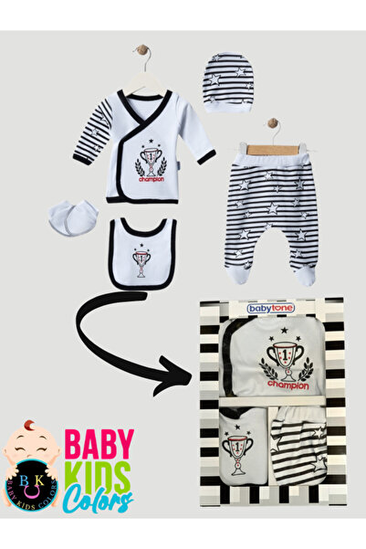 baby kids colors Kutulu Yeni Doğan Bebek Zıbın Takımı 5 Parça %100 Pamuk