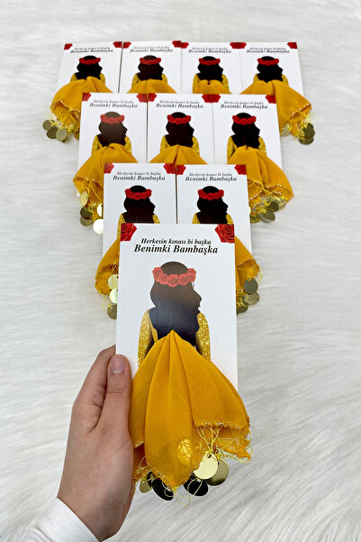 ZEYMERADE بطاقة شيفون ذهبية صفراء هدية منديل هالاي 10 قطع، العروس والعريس زفاف الحناء الختان خطوبة العروس