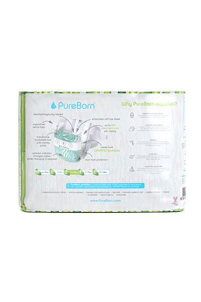 PUREBORN Organic Diapers Size 3 For 5.5-8 Kg Single Pack 28pcs with Daisy Print