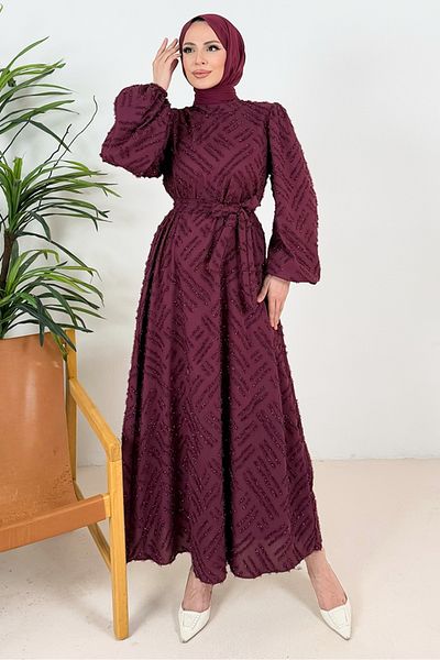 Bestenur Βραδινό φόρεμα Silay Tassel 1396 - Claret Red