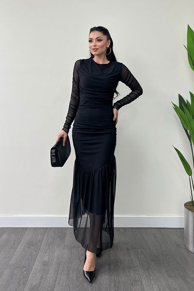 giyimmasalı Tulle Fabric Gather Detailed Pencil Dress - Black
