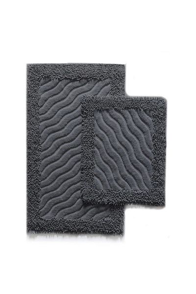 Madame Clean Home 2-Piece Cotton Marlow Cotton Toilet Set Anthracite Bathroom Mat Set