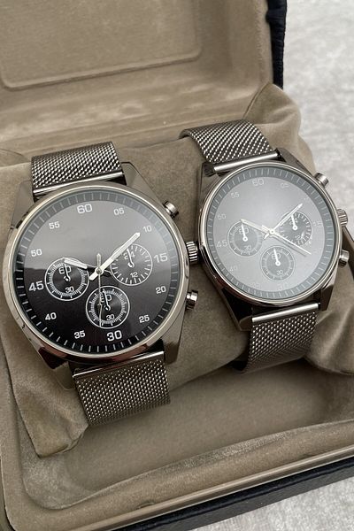 Leerybee Stylish Couple Quartz Watch (Two Pieces) with Special Box Nk-12