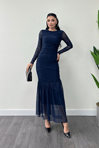 giyimmasalı Rochie creion cu snur din tul - ALBASTRU ÎNCHIS