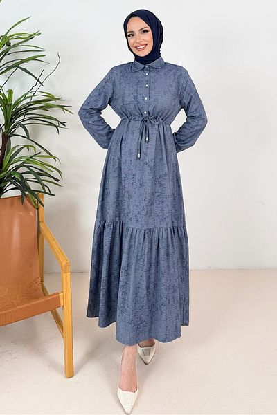 Bestenur Φόρεμα Afral Half Button 1383 - Γκρι