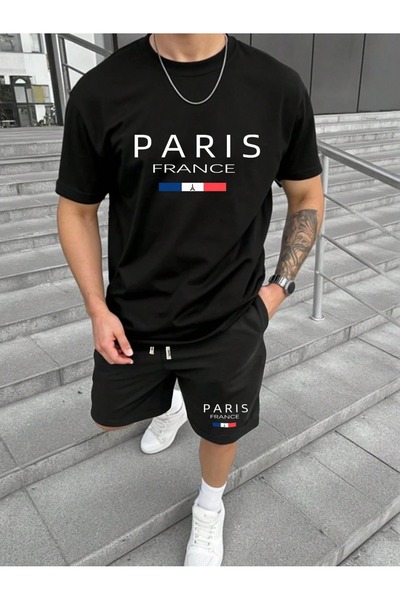 PAVRO supradimensionat Set de pantaloni de sport mixt cu imprimeu cu pantaloni scurți- tricou