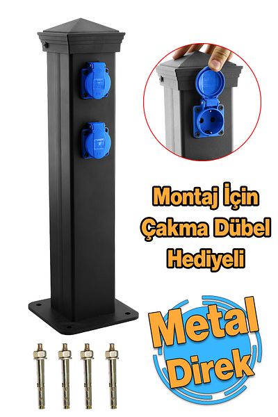 Badem10 2 Sockets Metal Post Grounded Door Socket 50 cm Monophase 1 Piece