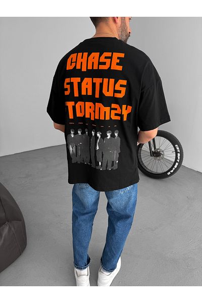 BYBASICMAN Black Chase Printed Oversize T-Shirt Jj-88