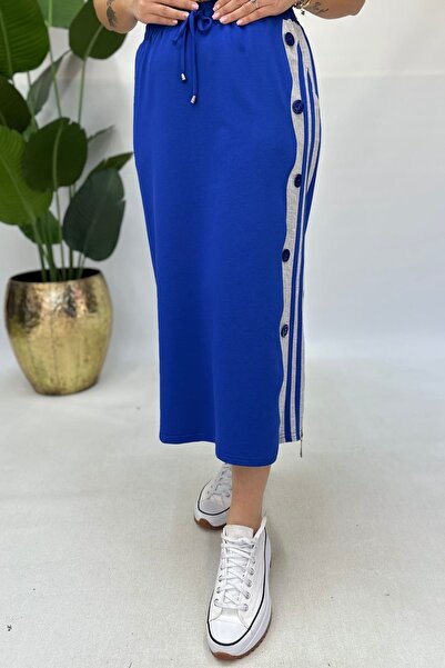 GÖKSEL PAMUKLU ŞERİTLİ ETEK - SAKS