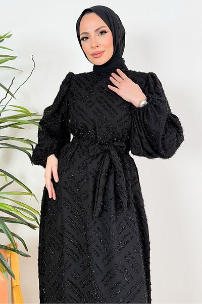 Bestenur Βραδινό φόρεμα Silay Tassel 1396 - Μαύρο