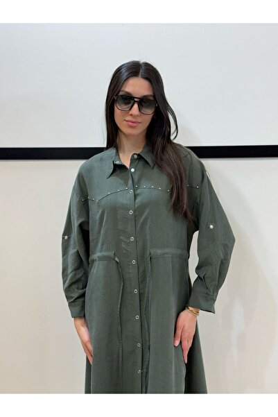 EGZOTİK ASORTİK Πουκάμισο φόρεμα με λεπτομέρεια από πέτρα στη μέση