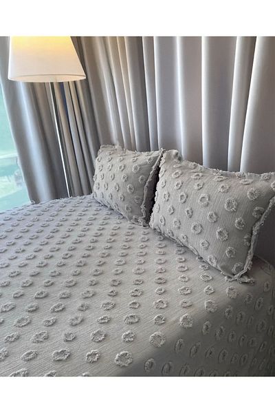 EVYA 100% Cotton Pompom Pique Set Double 200X230 cm Soft Breathable Summer Bedspread