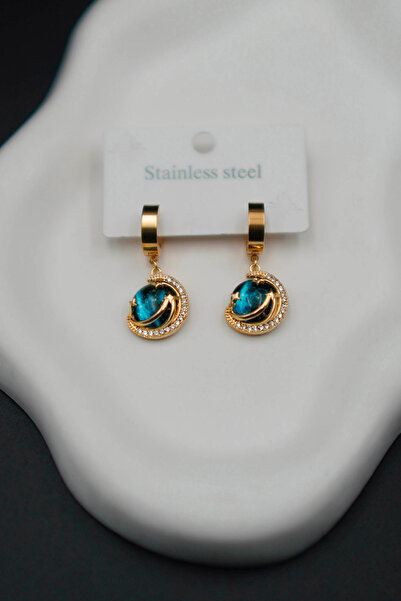 TREND COLLECTİON Zirkon Taşlı Gezegen Gökyüzü Model Paslanmaz Çelik Kadın Küpe