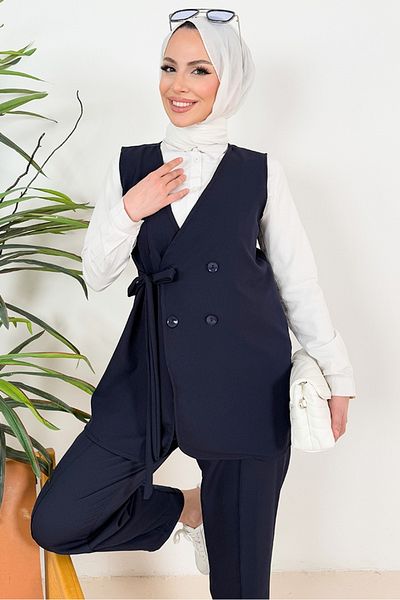 Bestenur Tual Vest Pants Double Suit 1395 - Navy Blue