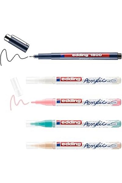Mu Art Edding 5300 Fine Tip Acrylic Marker and Edding 1800 Technical Drawing Pen Manga Set of 5
