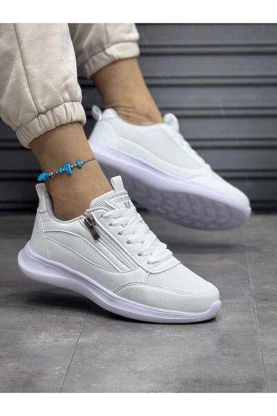 homiro Pantofi sport cu talpă Faylon cu fermoar pentru femei-alb