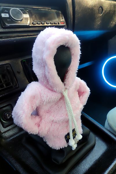Bundera Pink Plush Hoodie Gear Shift Knob with Door Polish Automotive Accessory