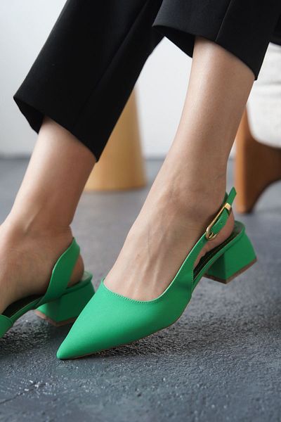 MODAADAM Pantofi cu toc joasă cu cataramă Efect pentru damă - verde mat
