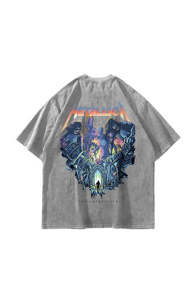 Sekizbiraltı Metallica Unforgiven Printed - Λευκό Oversize Unisex T-Shirt