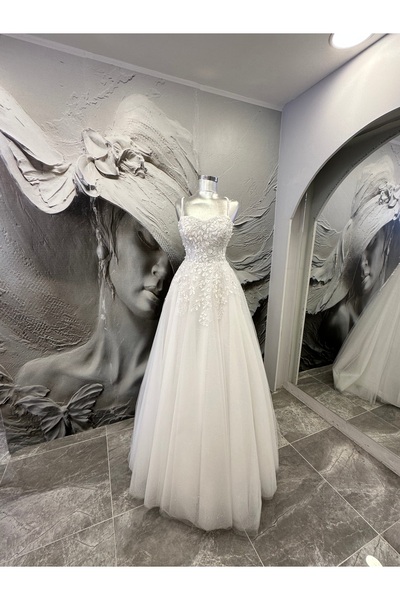MODA Helen Model,transparan Beden,kalp Yaka Gelinlik