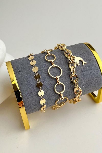 Modex Gold Color Fish Figured Triple Chain Bracelet (17+5cm)