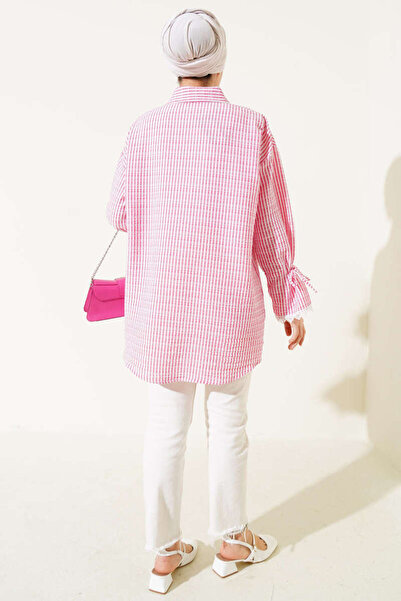 VOLT CLOTHİNG Γυναικείο πουκάμισο με ριγέ μανίκια από δαντέλα Seersucker