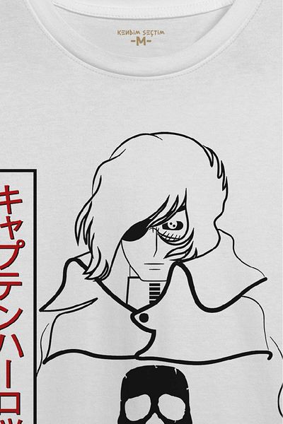 Kendim Seçtim Λευκό μπλουζάκι Captain Harlock Anime Retro Space Pirate με στάμπα Unisex T-shirt