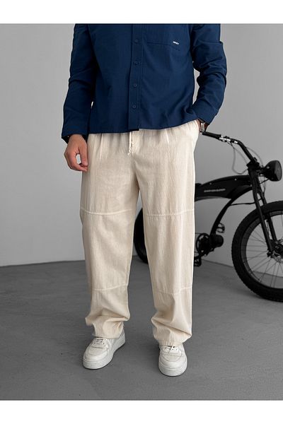BYBASICMAN Beige Stitched Comfortable Baggy Pants Jj-96