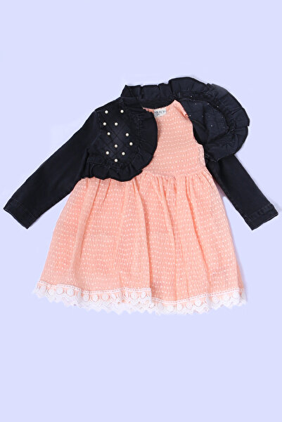 HÇM KIZ ÇOCUK KOT CEKETLİ ELBİSE FIRFIRLI DANTELLİ TAŞ İŞLEMELİ F19