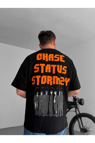 BYBASICMAN Black Chase Printed Oversize T-Shirt Jj-88