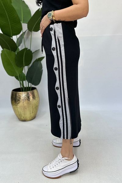 GÖKSEL Black Dumlu Cotton Skirt