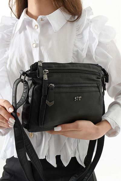 571 Collections Çanta Geantă de umăr din piele artificială neagră (Model: 571-13-10J)