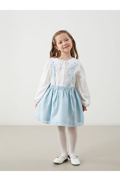 LC Waikiki Lcw Embroidered Girl's Blouse and Suspender Skirt 2-Piece