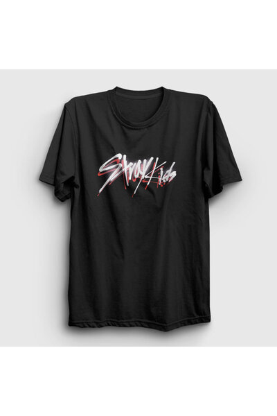 Presmono Unisex crni logo V2 Stray Kids T-shirt 122791tt