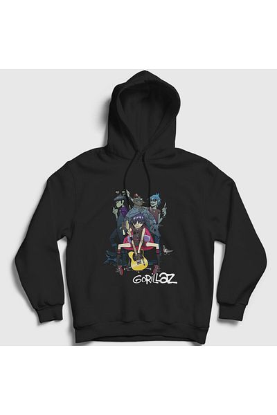 Presmono Φούτερ Gorillaz Unisex Μαύρη κουκούλα - 54152tt
