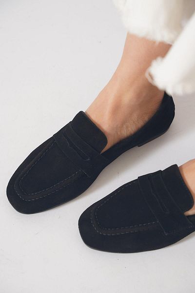 Moda Pie Balerine de damă din piele naturală cu curea Lesvdes, negre, din piele întoarsă