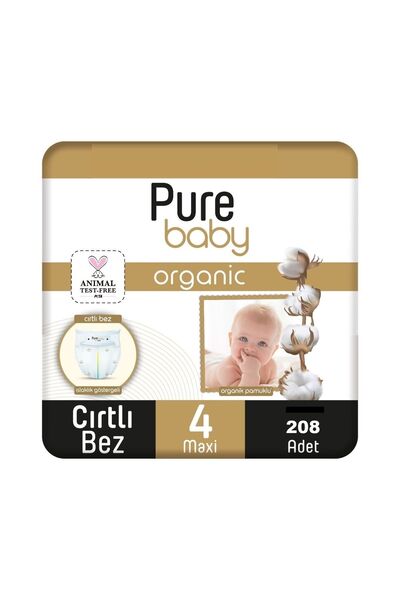 Pure Baby Organik Pamuklu Cırtlı Bez 4'lü Paket 4 Numara 208 Adet