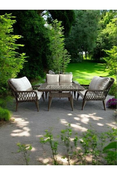 nar sokağı Alüminyum Örme Rattan 2’li Oturma Grubu Bahçe Ve Balkon Takımı Kahve