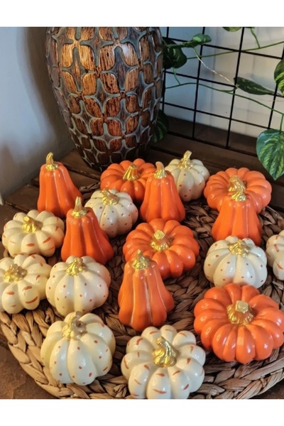 GiftCandle El Yapımı 4’lü Balkabağı Dekoratif Dekorasyon Obje Biblo Süs Eşyas...