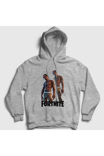 Presmono Unisex γκρι φούτερ Travis Scott Fortnite με κουκούλα