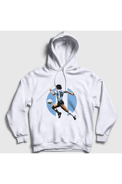 Presmono Unisex Λευκό - Φούτερ ποδοσφαίρου με κουκούλα Maradona 51346tt