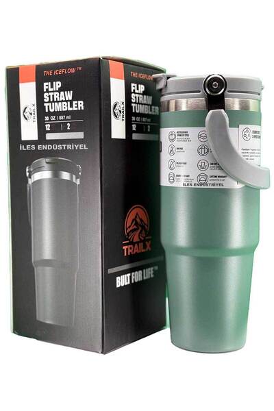 Trailx Vakumlu Termos, Paslanmaz Çelik 30 Oz/887 ml, Yeşil