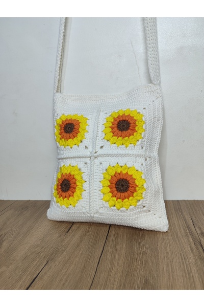 Altınergiyim KOTON İP İLE ÖRÜLMÜŞ ÇİÇEK MOTİFLİ HEYBE ÇANTA