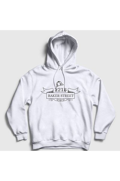 Presmono Λευκό φούτερ με κουκούλα Sherlock Holmes 221b Unisex - 211453 ττ
