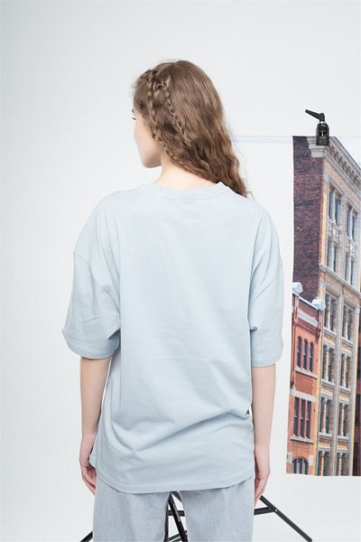 Trendiz Tricou Drew Text pentru damă, albastru deschis