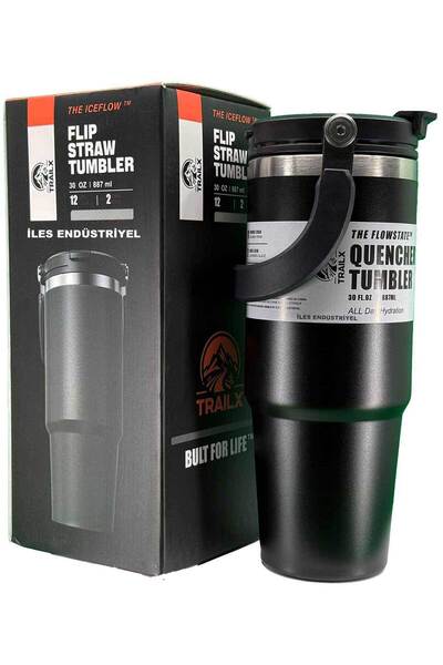 Trailx Vakumlu Termos, Paslanmaz Çelik 30 Oz/887 ml, Siyah
