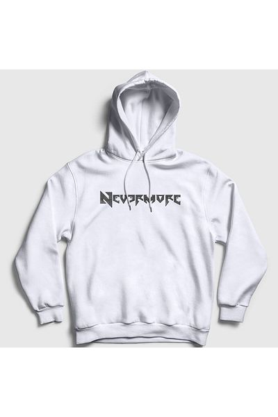 Presmono Λογότυπο Nevermore Unisex Λευκό φούτερ με κουκούλα - 167910 ττ