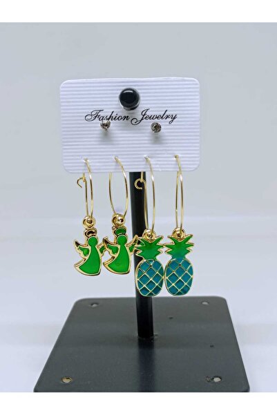 mama india alaçatı Gold Color Zircon Stone Pineapple and Angel Figured 6'Li H...
